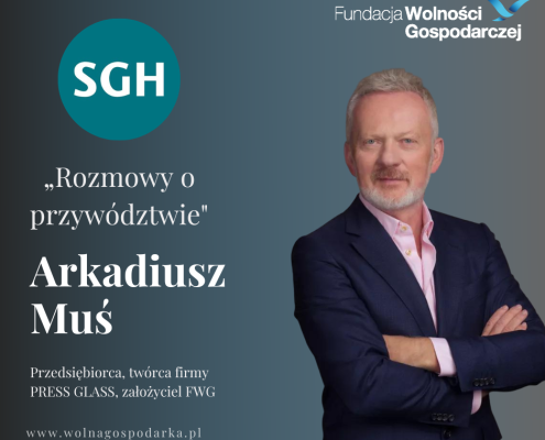 Arkadiusz Muś, prezes i założyciel Fundacji Wolności Gospodarczej oraz twórca firmy PRESS GLASS odpowiedział na pytanie “W jaki sposób zarządza się zakładami zlokalizowanymi na różnych kontynentach?”, podczas rozmowy z rektorem SGH, prof. Piotrem Wachowiakiem w cyklu „Rozmowy o przywództwie".